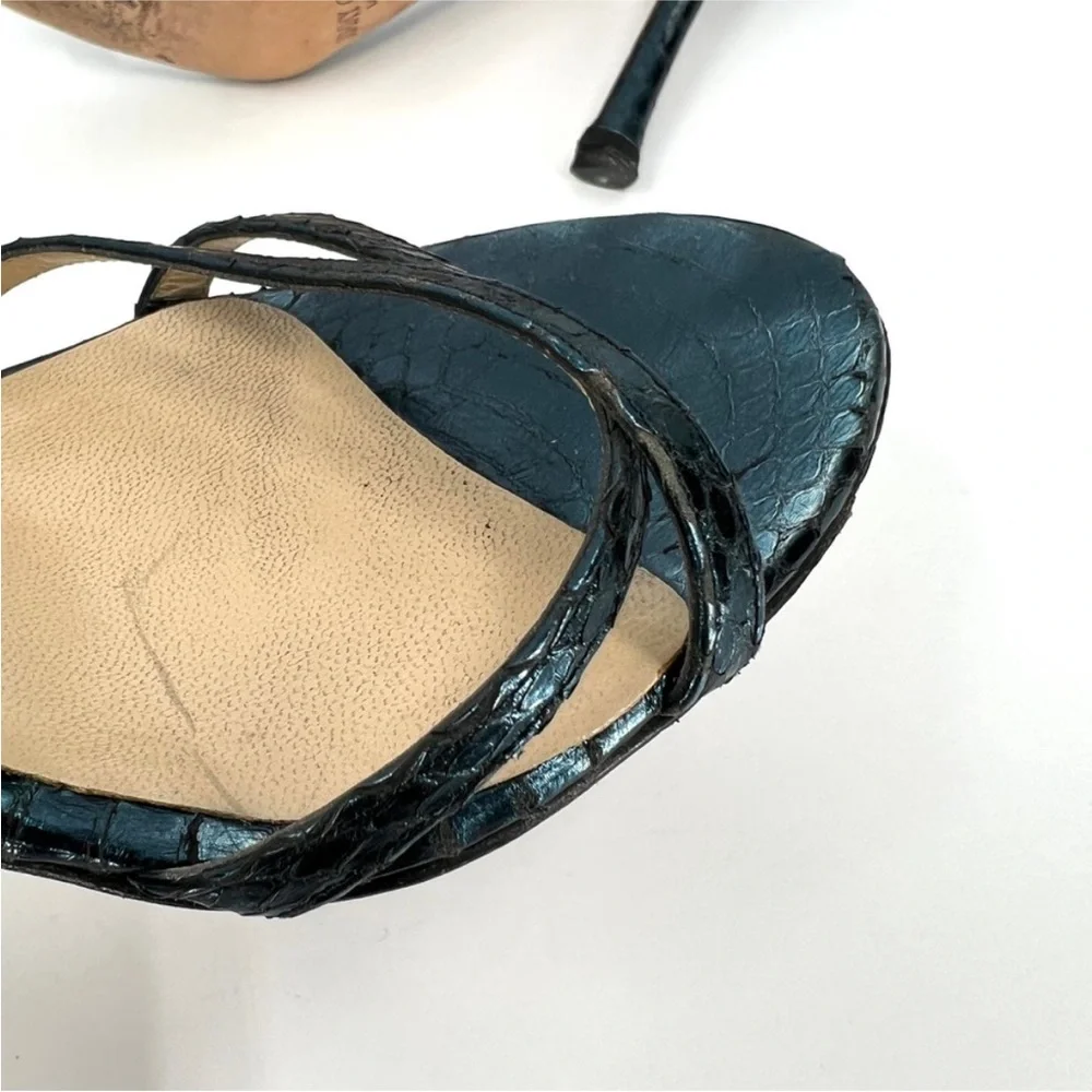 JIMMY CHOO Shoes Womens 38 Metallic Blue Snake Embossed Strappy Leather Sandal - Picture 8 of 14